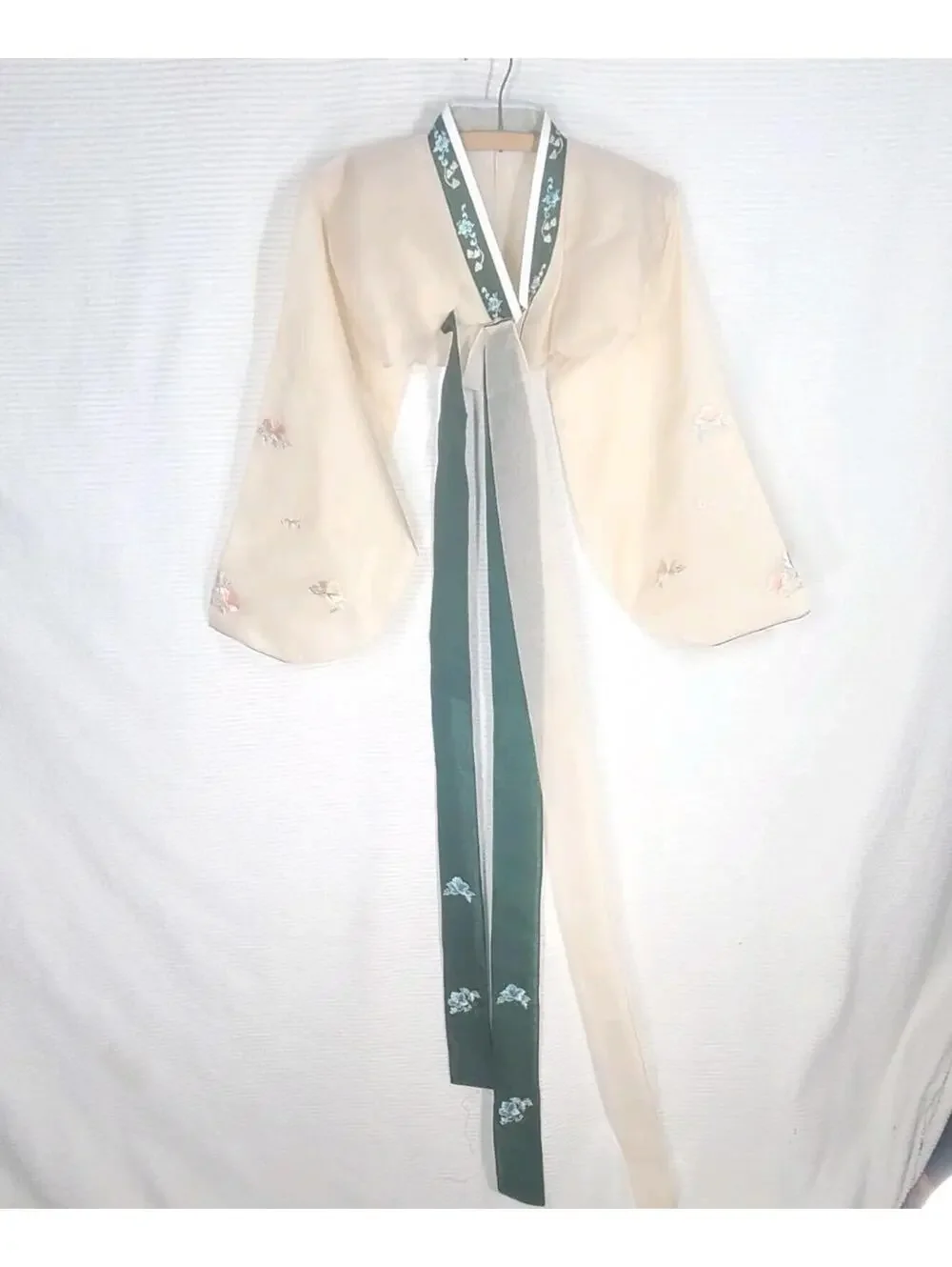 Vintage Chinese Hanfu Jacket Shirt Sheer Green Tan Hand Stitched Ooak 34"b Small - Picture 4 of 9